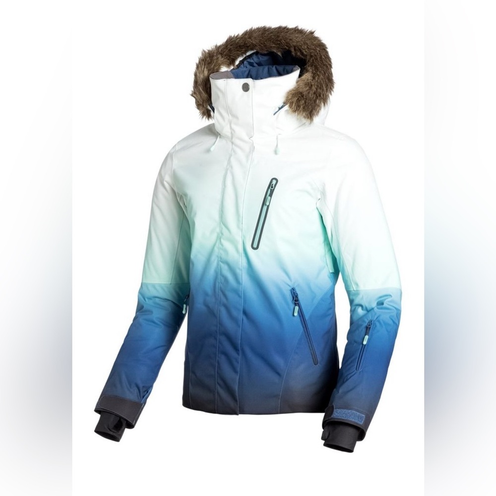 Roxy Ski Coat Women's Blue Gradient Jacket with Fur Trim